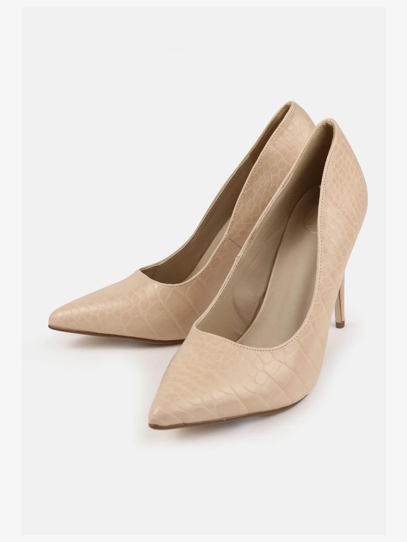 Faux Leather Croc Heeled Court Shoes