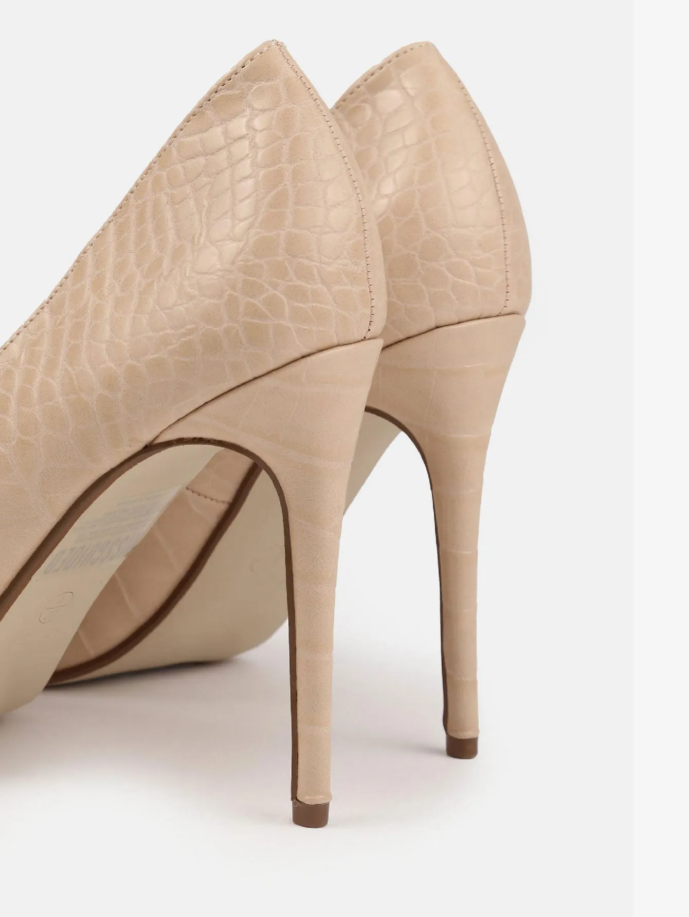 Faux Leather Croc Heeled Court Shoes