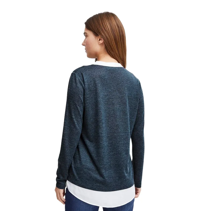 Fransa women's V-neck sweater with collar and bottom shirt Frrexan 20610799 1939231 blue