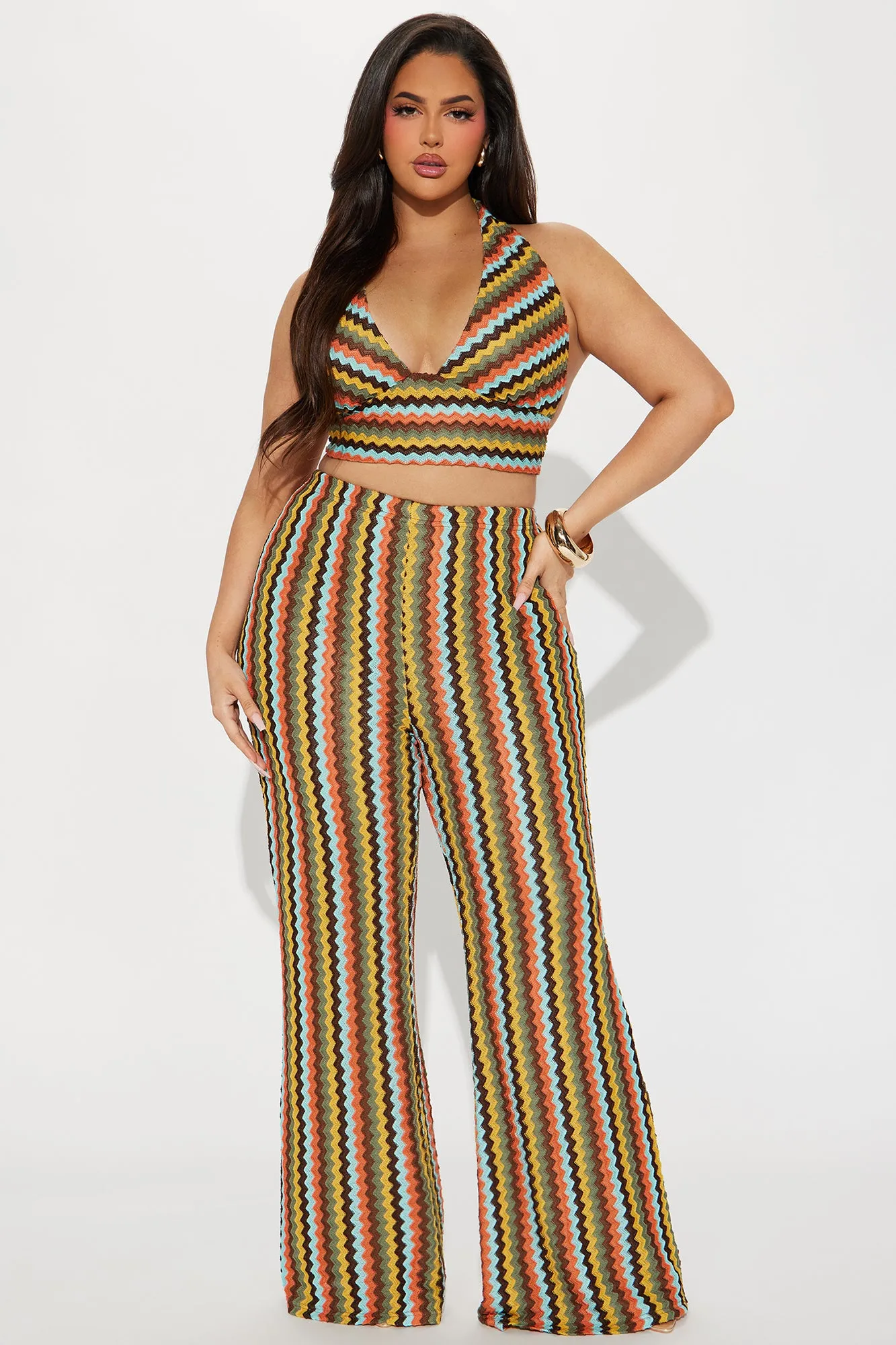 In A Daze Crochet Pant Set - Brown/combo