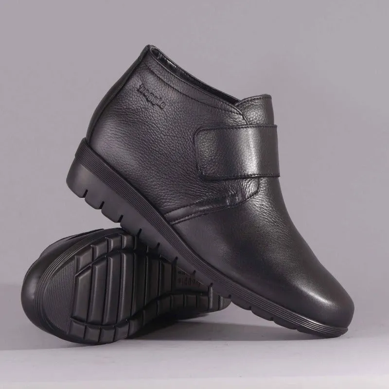 Wider Fit Ankle Boot with Velcro Strap in Black - 12251
