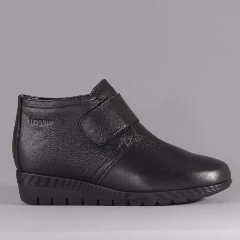 Wider Fit Ankle Boot with Velcro Strap in Black - 12251