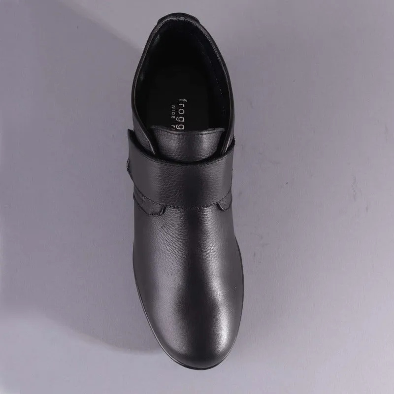 Wider Fit Ankle Boot with Velcro Strap in Black - 12251