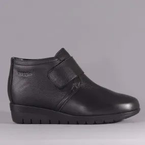 Wider Fit Ankle Boot with Velcro Strap in Black - 12251